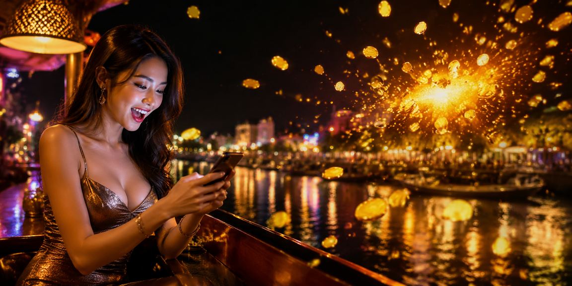 Người chơi tại chợ đêm Hà Nội sử dụng điện thoại chơi casino trực tuyến dưới ánh đèn neon