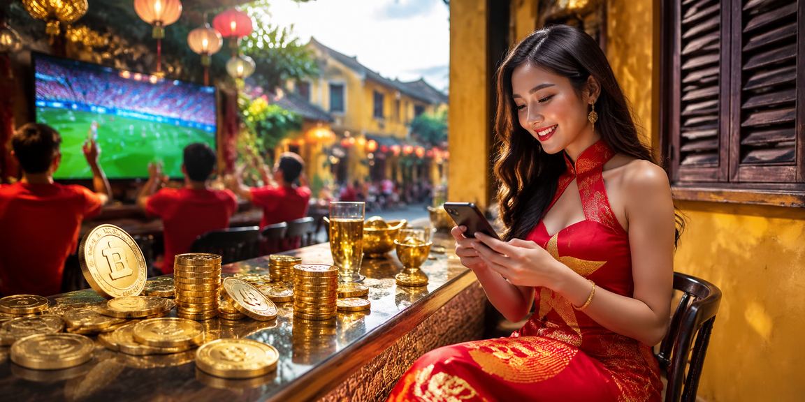 Người dùng tại Hội An trải nghiệm nền tảng casino di động trong không khí lễ hội đèn lồng