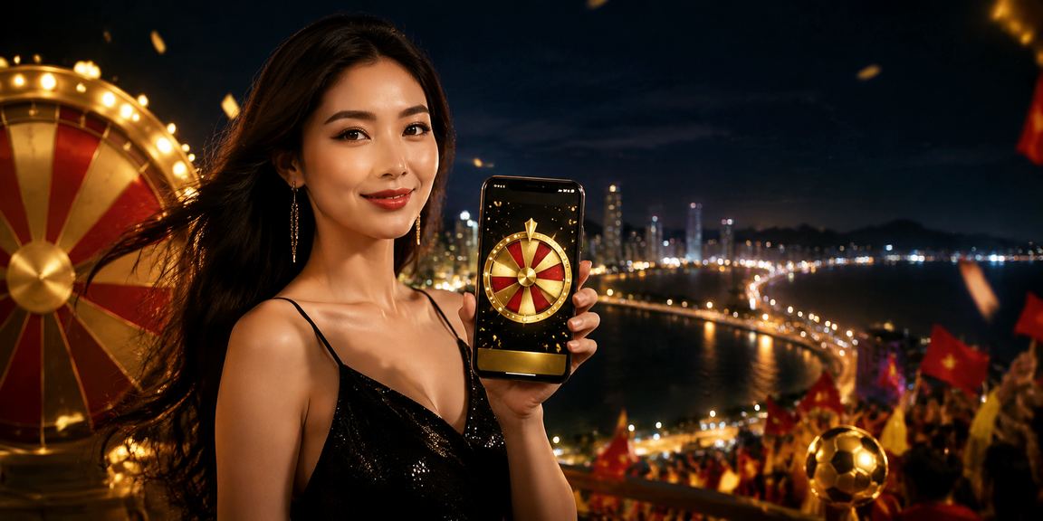 Không khí lễ hội tại Quy Nhơn với màn hình hiển thị trò chơi roulette trực tuyến sôi động